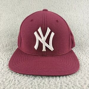 Yupoong Snapback Hat Mens OSFM Maroon NY Yankees Embroidered Wool Blend Cap